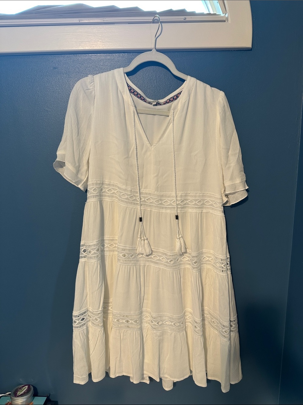 Boho White Tassel Tie Mini Dress